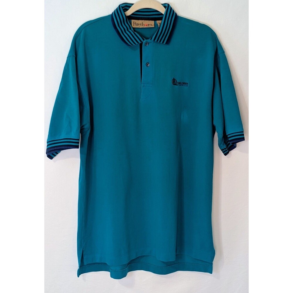 VTG 90s Firethorn Quail Creek Country Club Polo Shirt Men Large Teal Striped